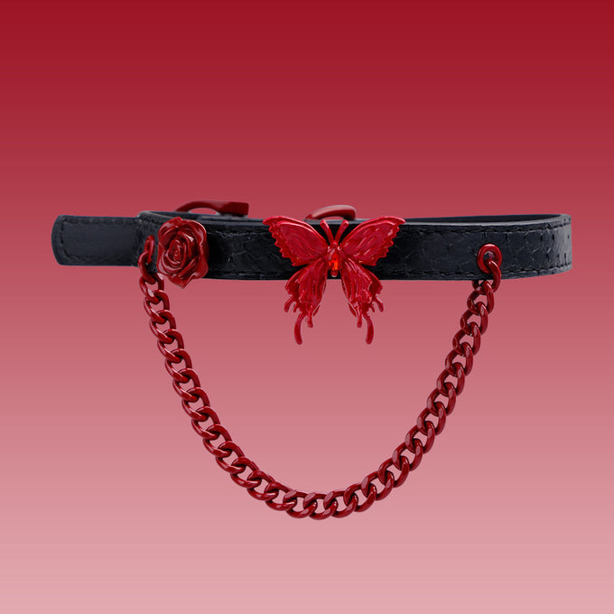 AllSparkling [REIGN] Butterfly & Rose nameplate choker