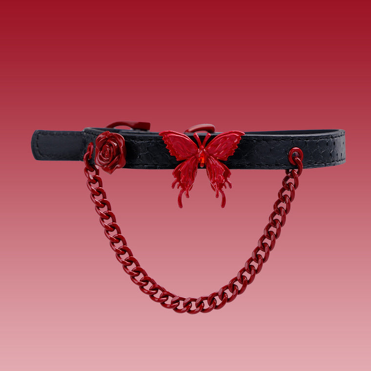 AllSparkling [REIGN] Butterfly & Rose puppy choker