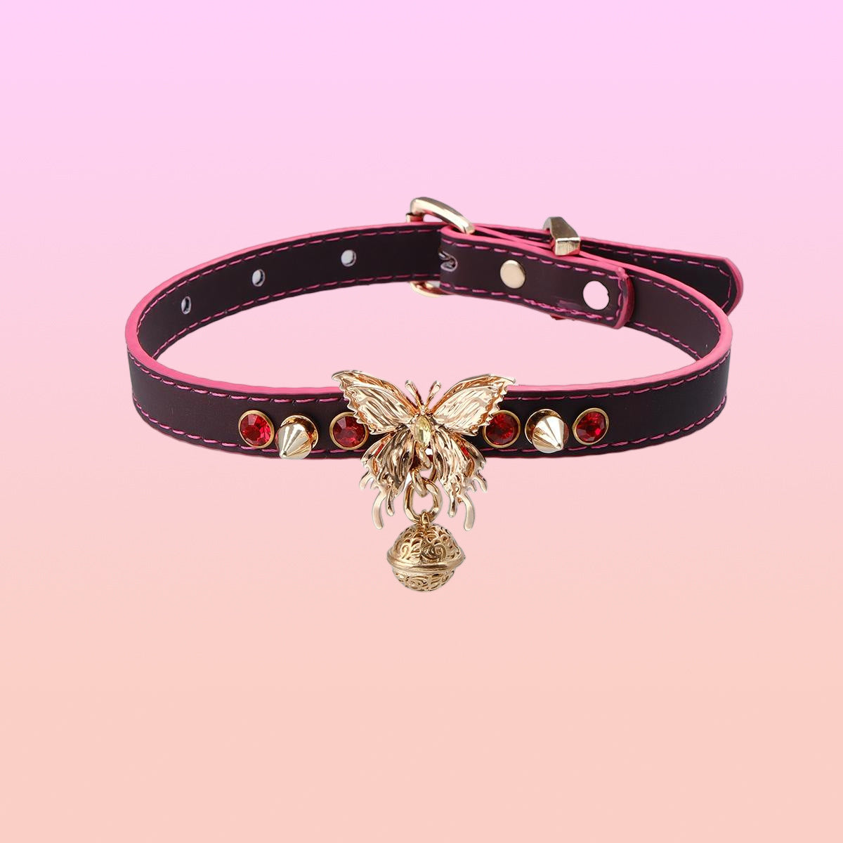 AllSparkling [PAPILLON] Butterfly & Bell Pink choker