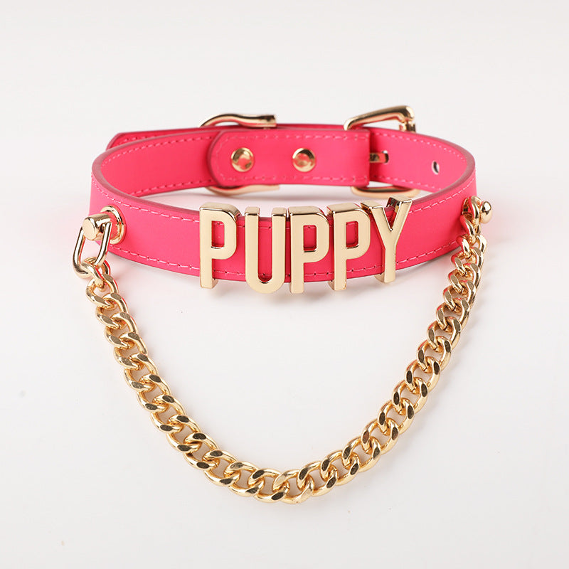 AllSparkling [CHROMATIC] Black to Pink Golden Puppy Choker