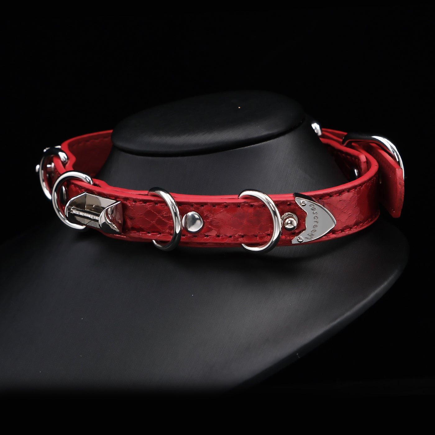 AllSparkling [REIGN] Red Snakeskin Nameplate Collar